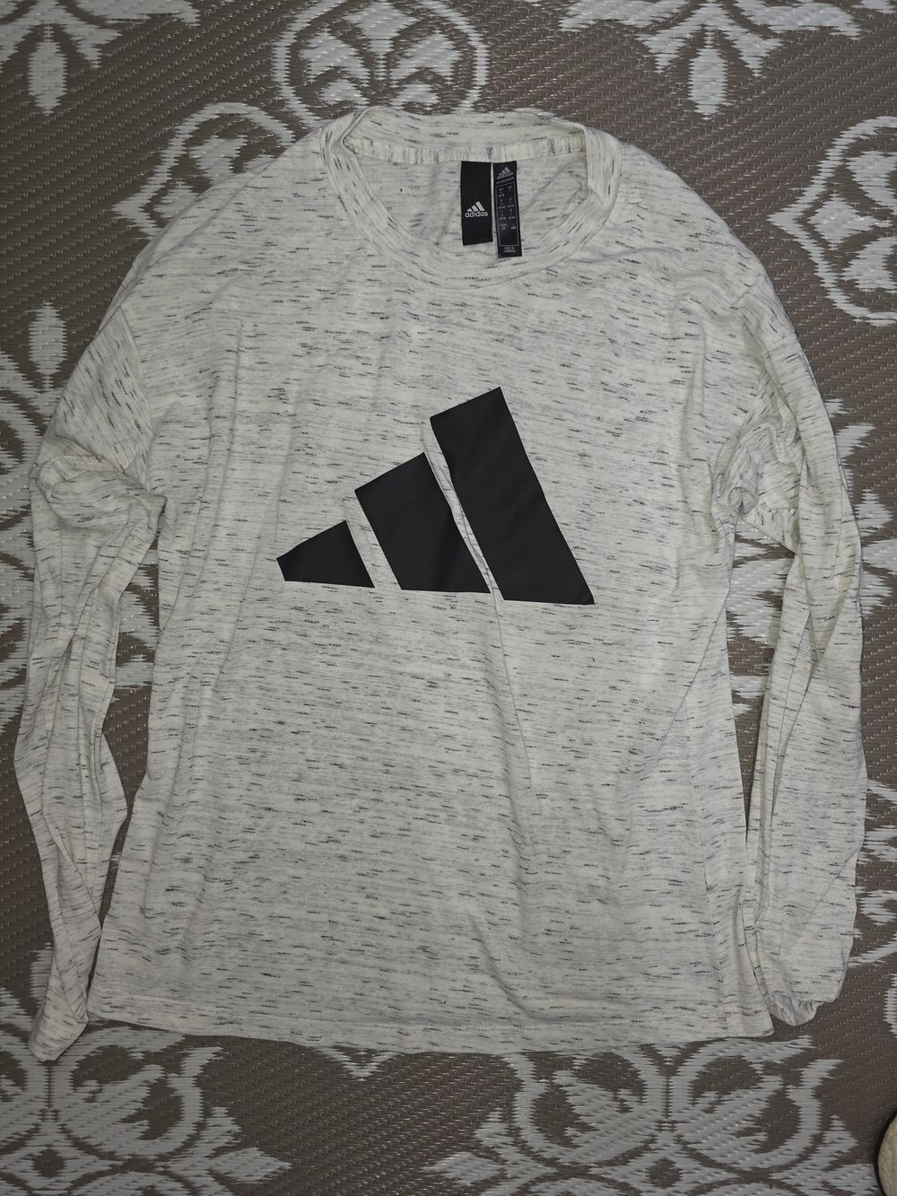 adidas Cream Heathered Long Sleeve Shirt with Black Logo